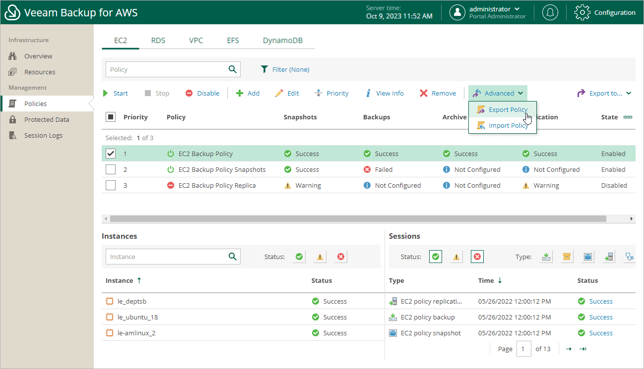 Exporting and Importing Policies Veeam Backup for AWS Guide