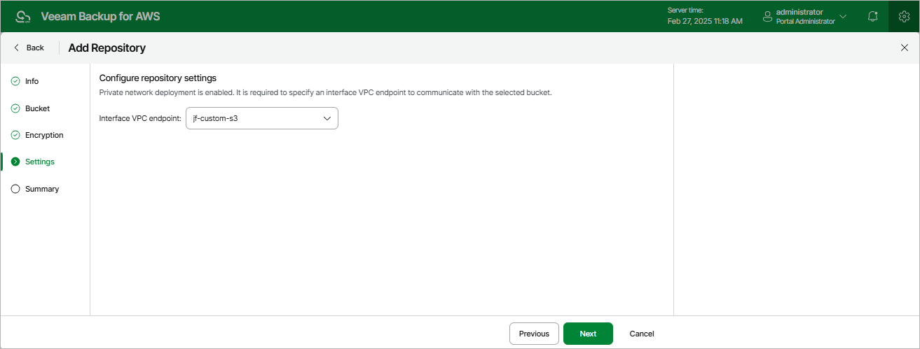 Step 5. Specify VPC Interface Endpoint Veeam Backup for AWS Guide