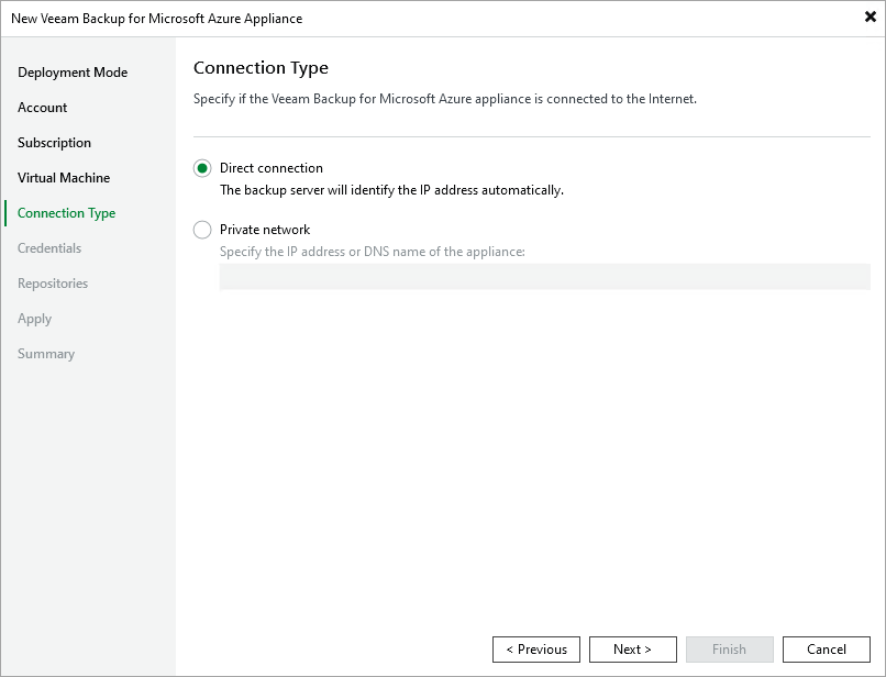 Step 6. Specify Connection Type Veeam Backup for Microsoft Azure Guide