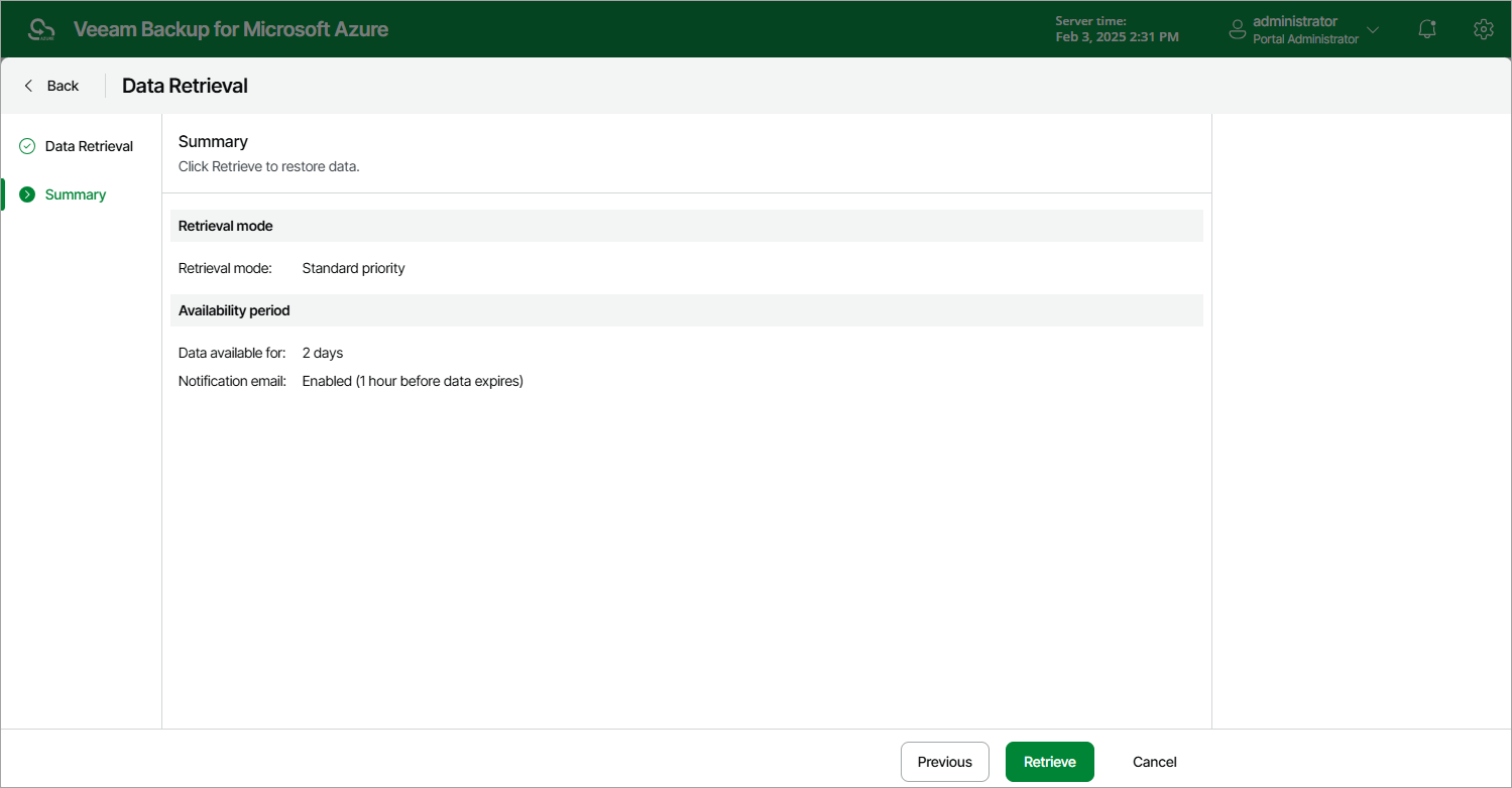 Retrieving Data from Archive Veeam Backup for Microsoft Azure Guide