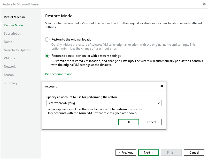 Step 3. Choose Restore Mode Veeam Backup for Microsoft Azure Guide