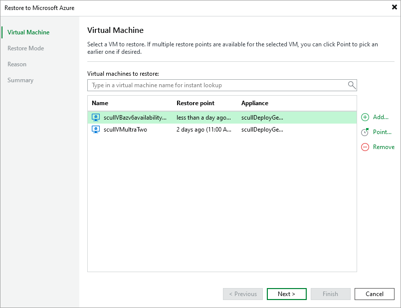 Step 2. Select VM and Restore Point Veeam Backup for Microsoft Azure