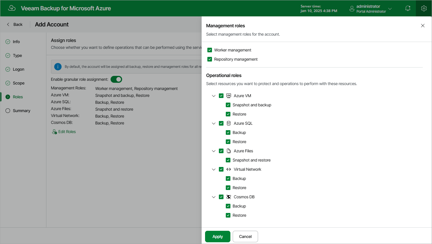 Step 5. Select Account Roles Veeam Backup for Microsoft Azure Guide