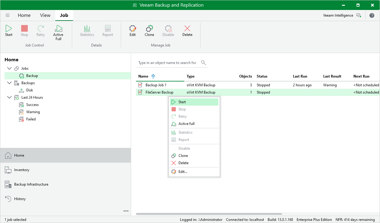 Starting and Stopping Backup Jobs Veeam Backup for Oracle Linux
