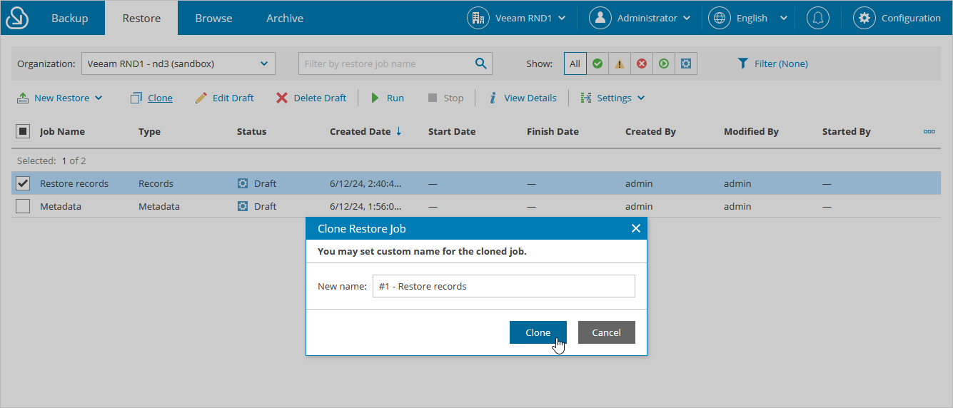 Cloning and Editing Restore Jobs Veeam Backup for Salesforce User Guide