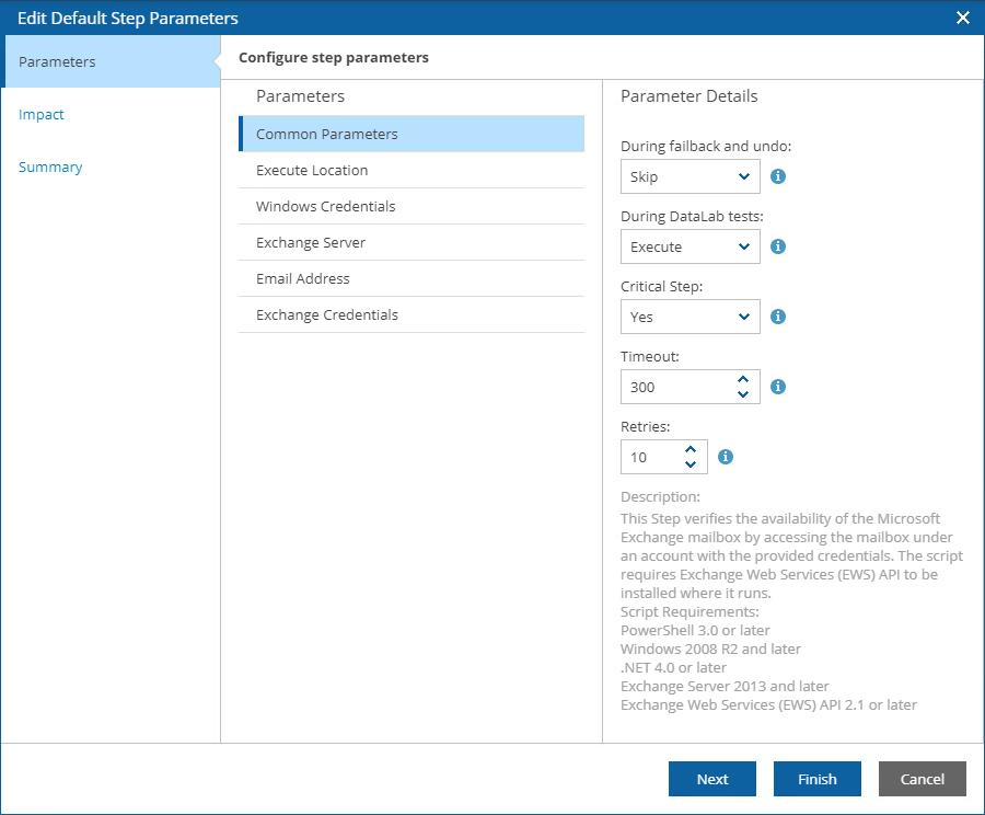 Configuring Default Parameter Settings Veeam Recovery Orchestrator