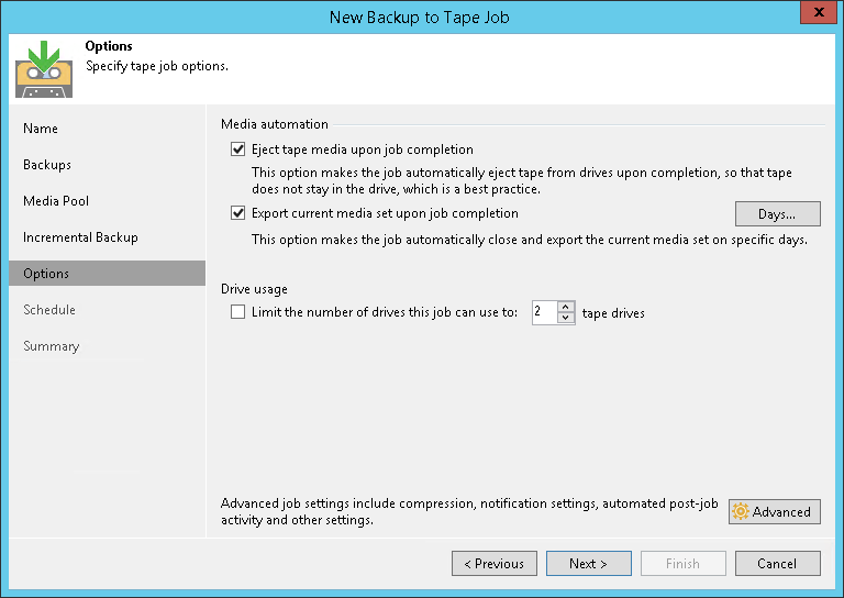 Options for Backup to Tape Job Veeam Backup Guide for vSphere