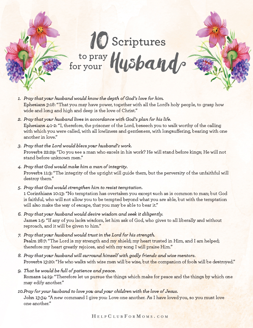 10 Scriptures to Pray for Your Husband Printable Help Club for Moms