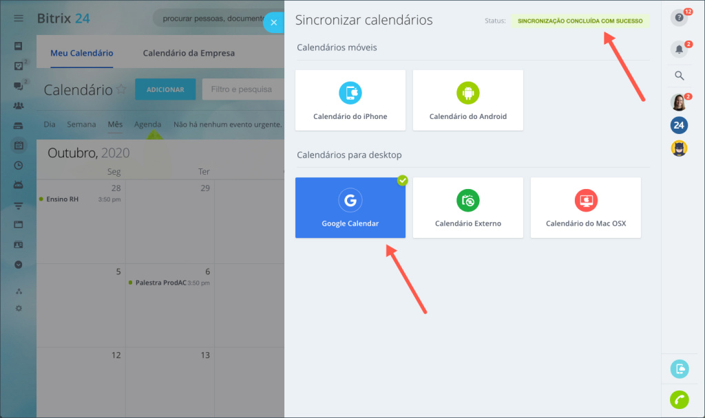 Sincronizar calendário Google com Bitrix24