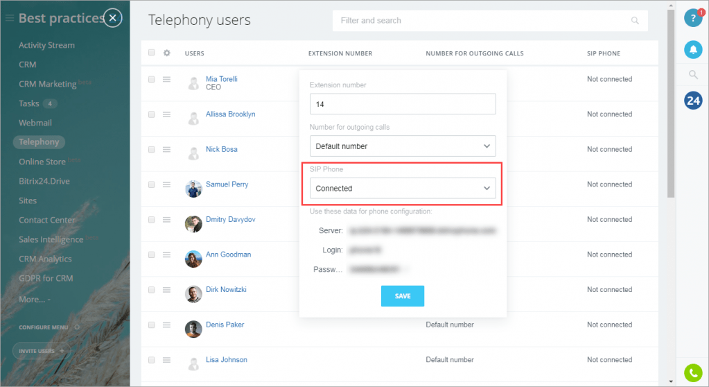 Extension numbers for employees