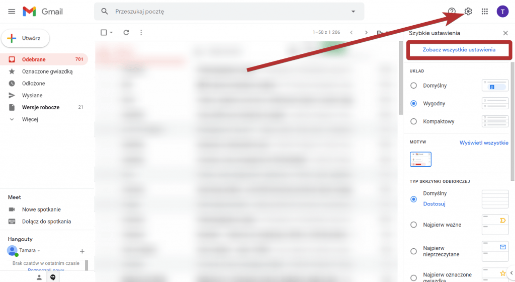 Skoncentrowana skrzynka odbiorcza, więcej na kontach Gmail w.