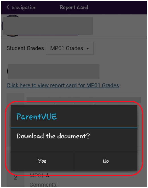 Viewing Your Student's Report Card or Grades on ParentVUE Mobile App(02)