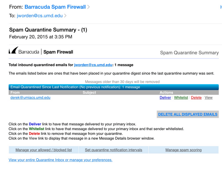 Filtering Spam with Barracuda UMD Department of Computer Science