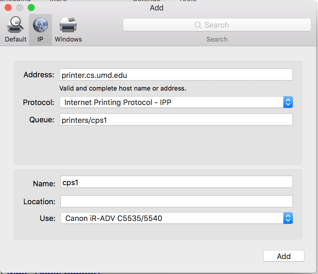 Installing Public Printer drivers for Mac OS UMD Department of