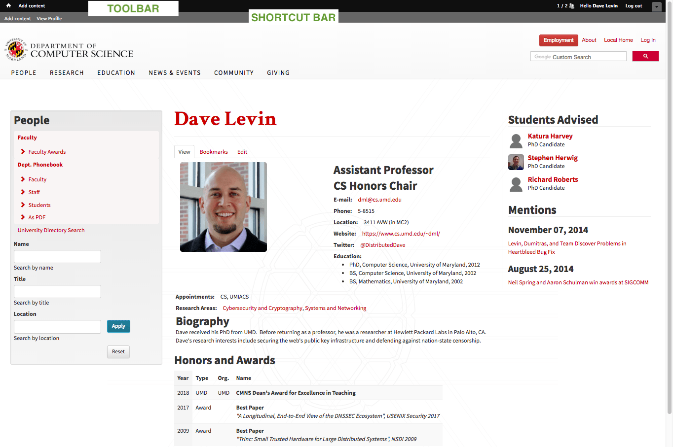 Website User Guide for Faculty UMD Department of Computer Science