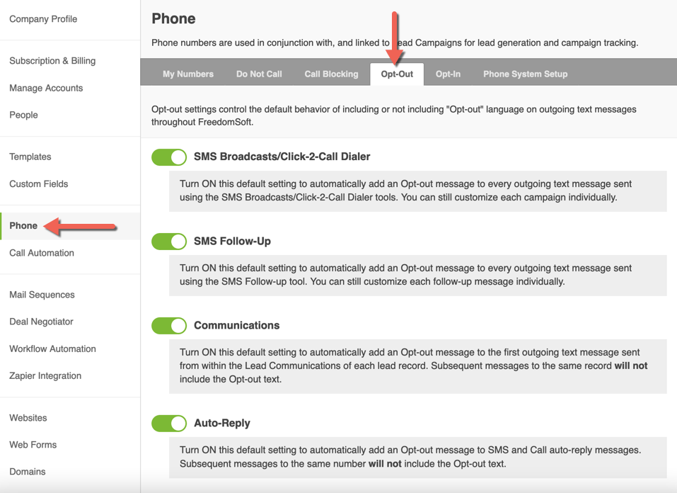 OptOut Language Settings FreedomSoft Help Desk