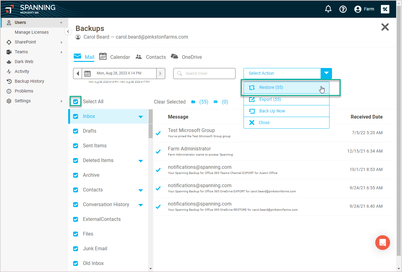 How to Restore All Mail Kaseya