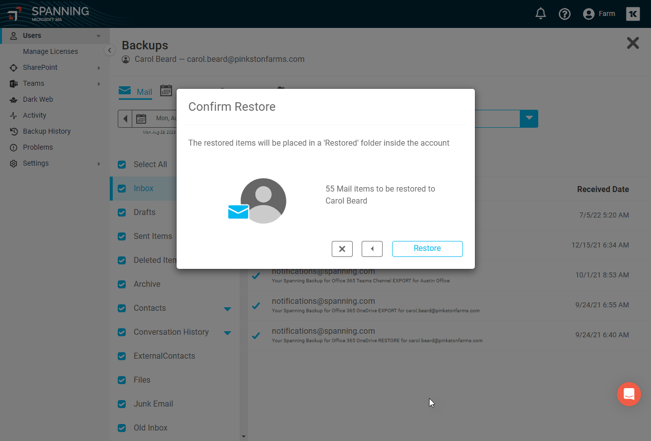 How to Restore All Mail Kaseya
