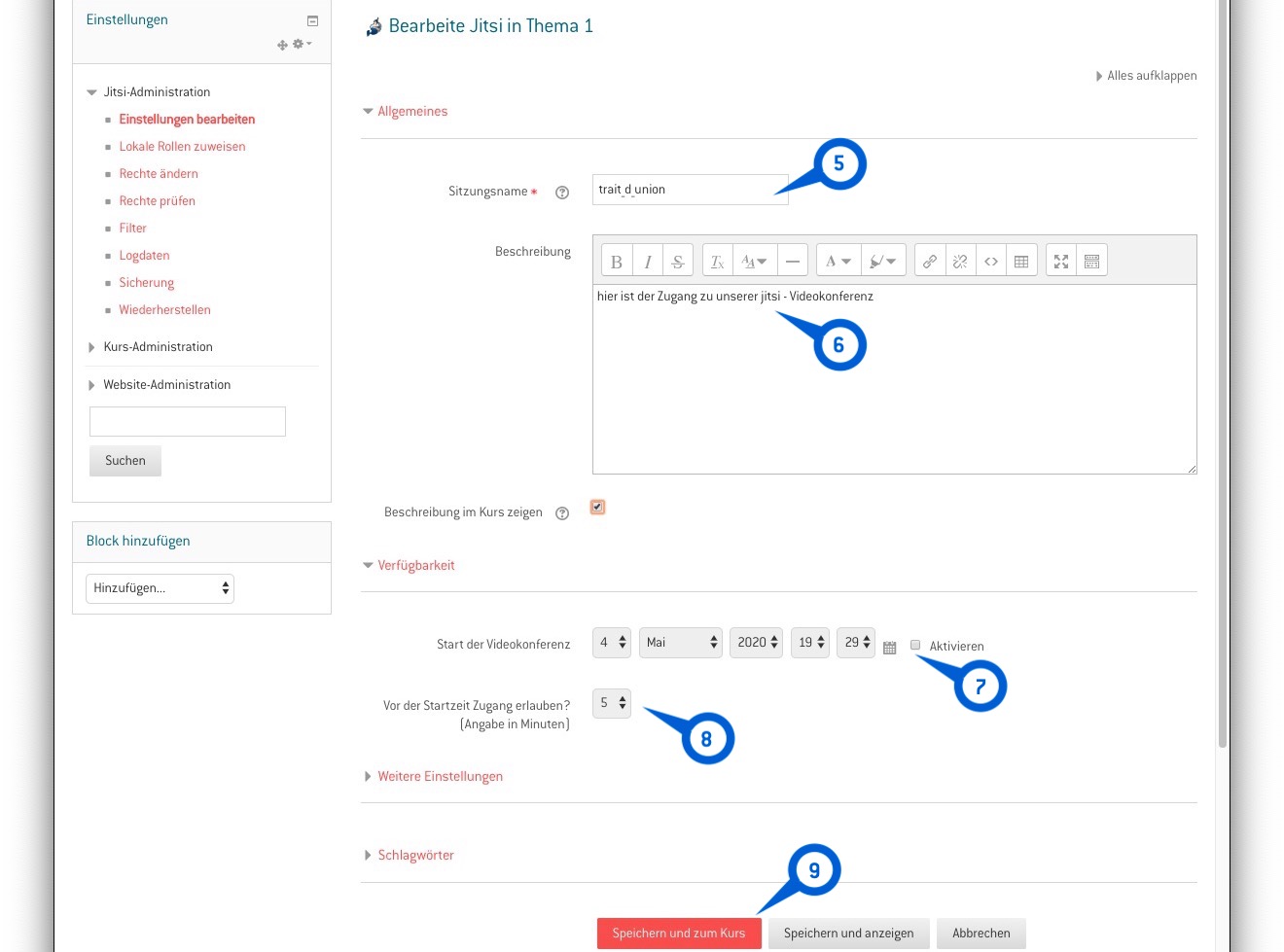 see Helpdesk Wie lege ich eine JitsiKonferenz innerhalb von Moodle an?