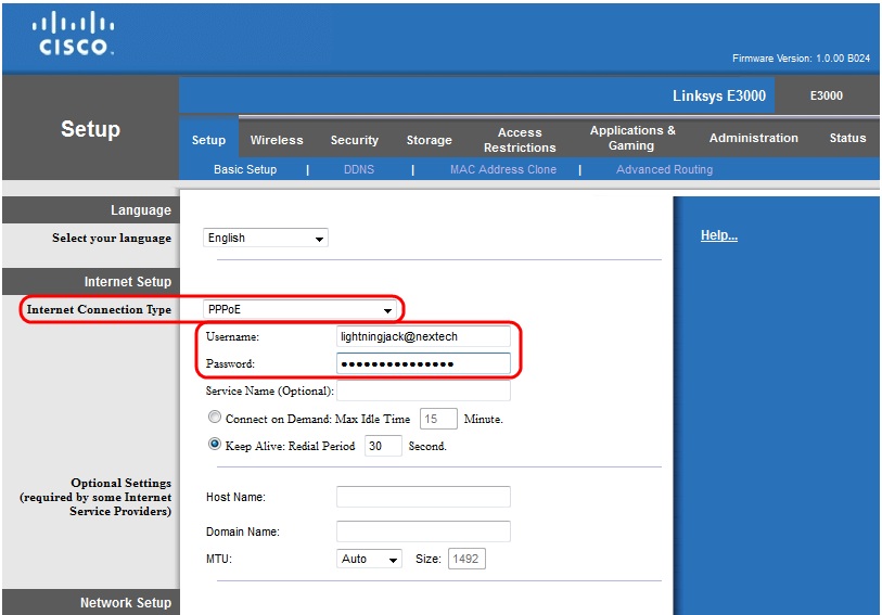 Linksys Router Setting Up for PPPoE