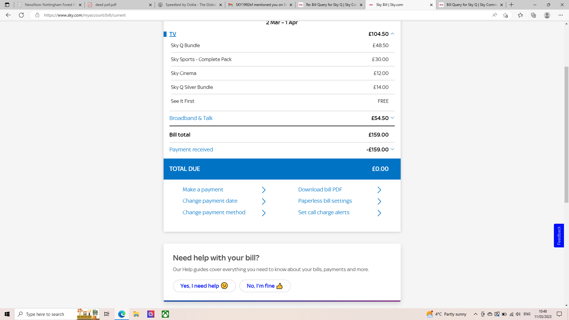 Bill Query for Sky Q Sky Community
