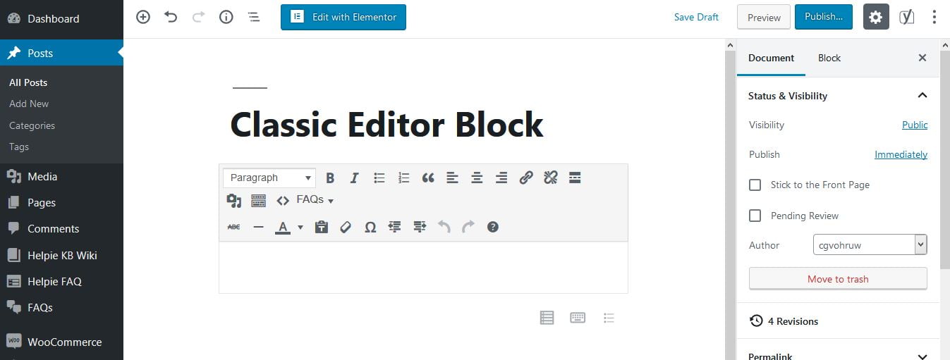 Classic Editor Block Helpie WP