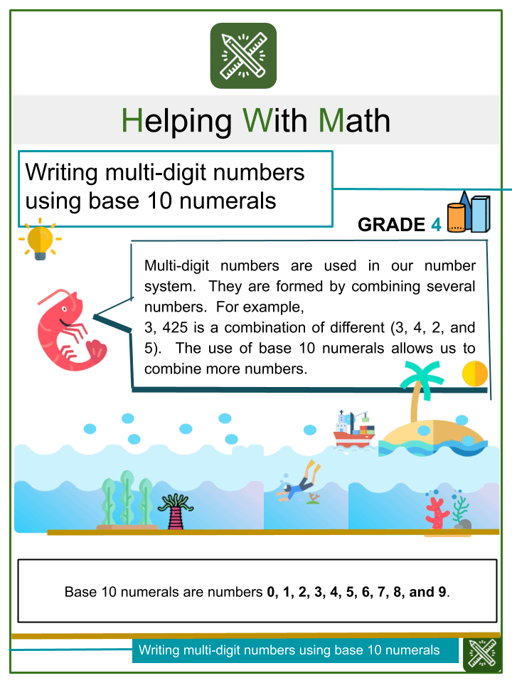 Writing MultiDigit Numbers Using Base 10 Numerals Worksheets