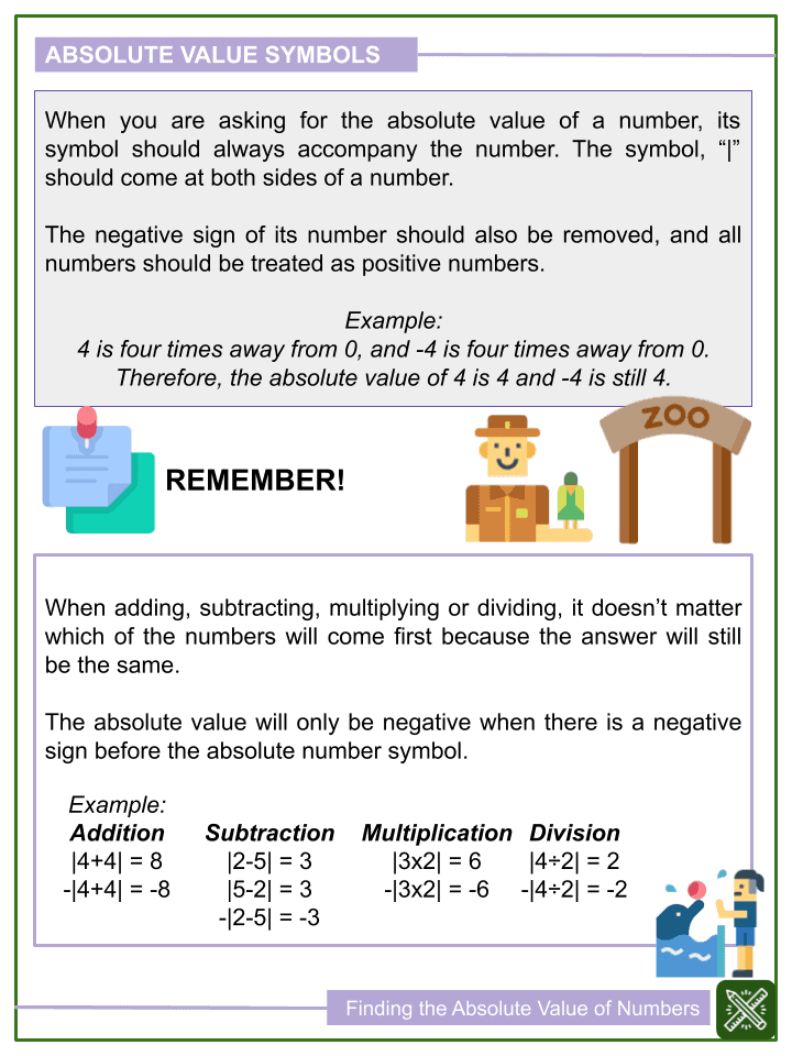 Finding the Absolute Value of Numbers 6th Grade Math Worksheets