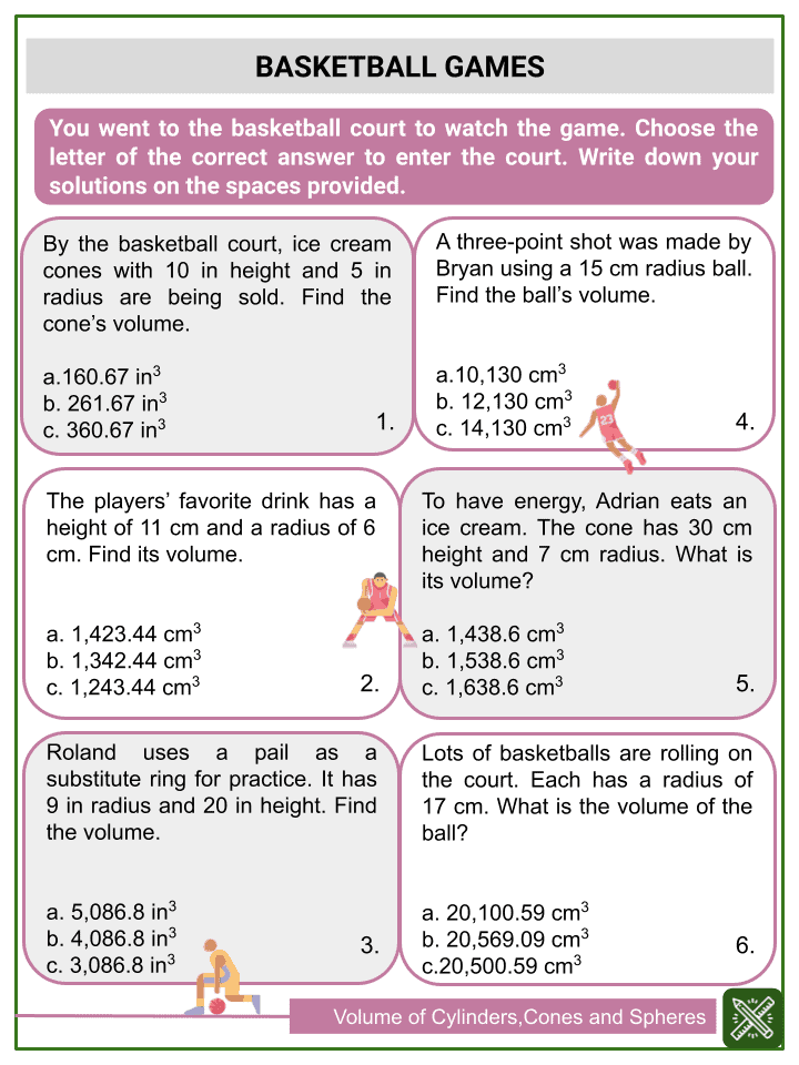 Solving Word Problems Involving Volume of Cylinders, Cones, Spheres