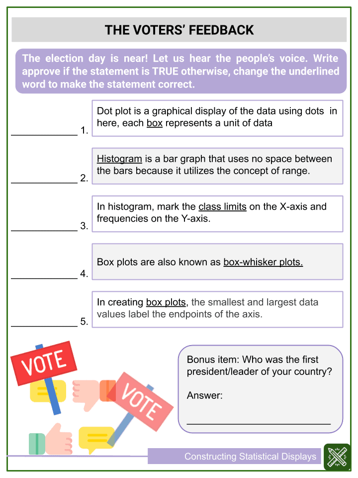 Constructing Statistical Displays 6th Grade Math Worksheets