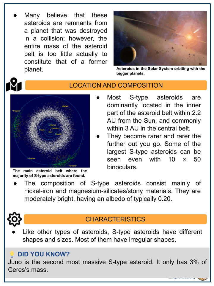 Stype Asteroids Worksheet Facts, Location & Formation