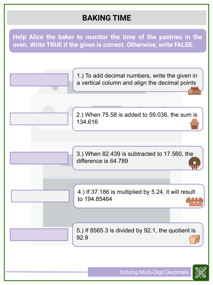 Solving MultiDigit Decimals 6th Grade Math Worksheets