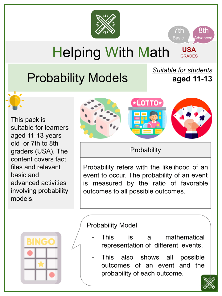Probability Models Themed Math Worksheets Aged 1113
