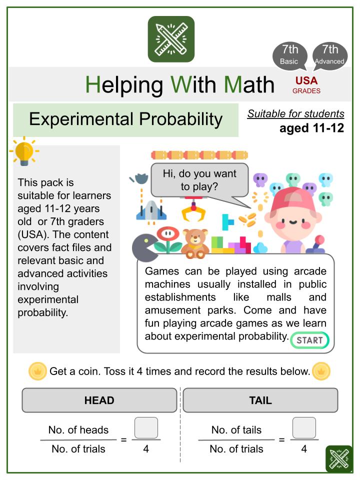 Experimental Probability Arcade Math Worksheets Age 1112