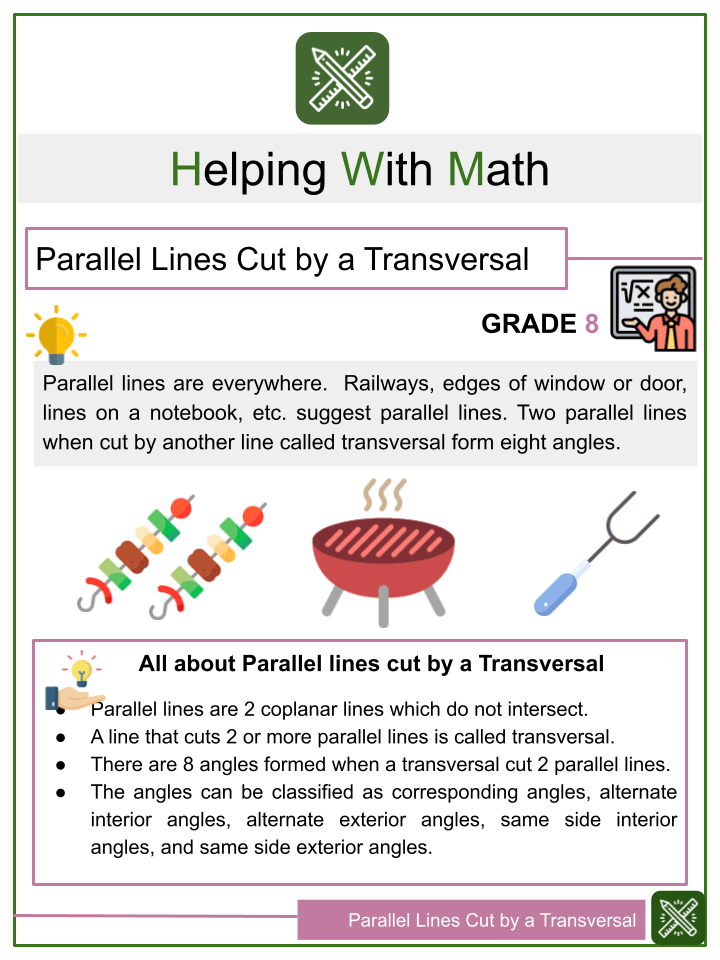 Parallel Lines Cut By A Transversal Solving Equations Worksheet Pdf