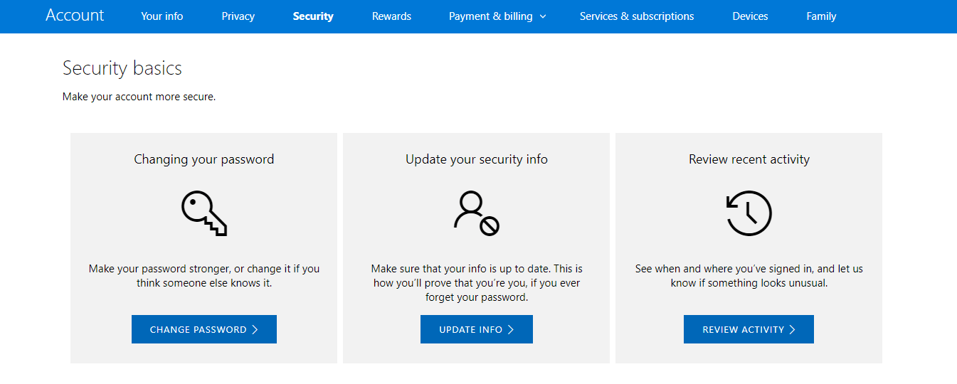 Changing your Windows account password (Windows 10 Microsoft account