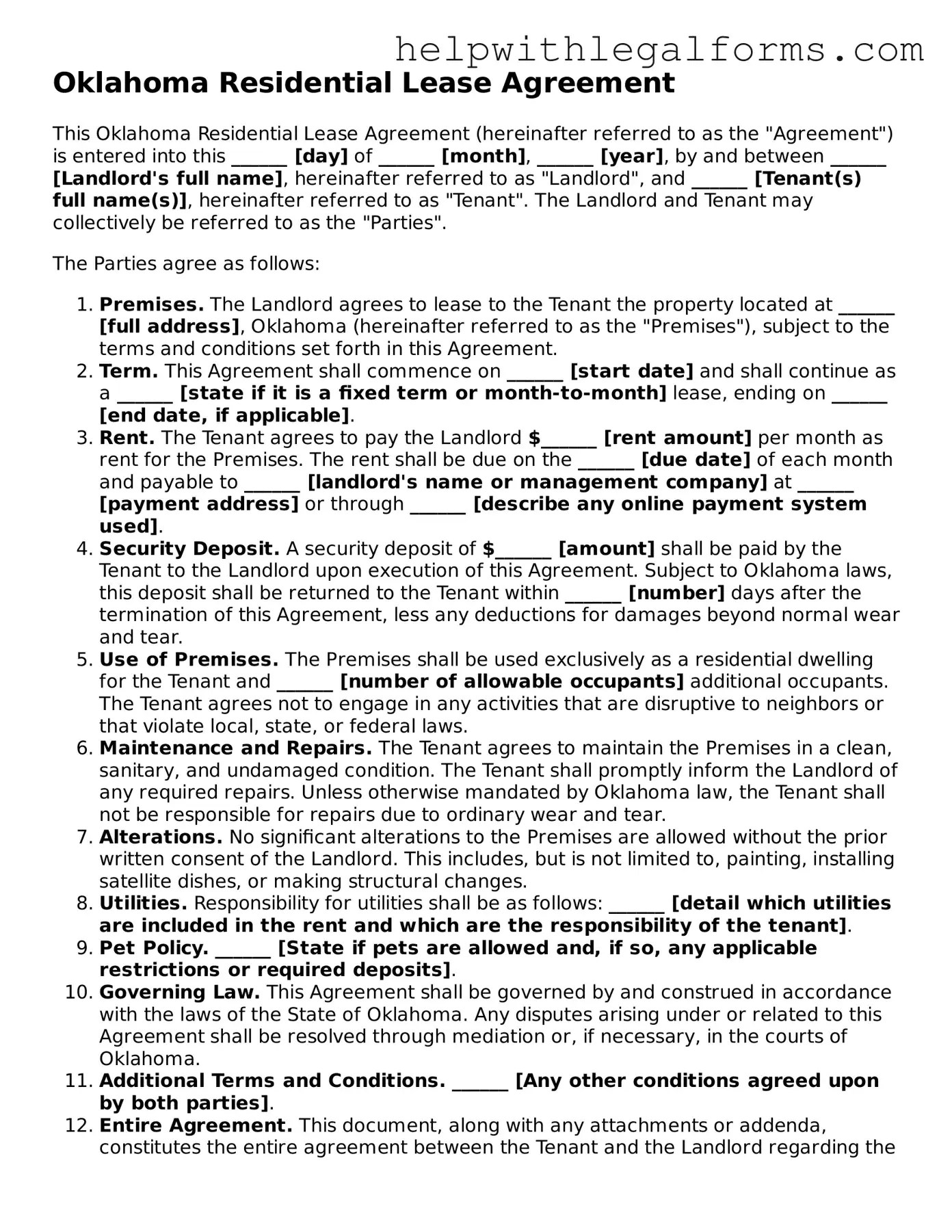 Make Your Oklahoma Residential Lease Agreement With Our Free Template