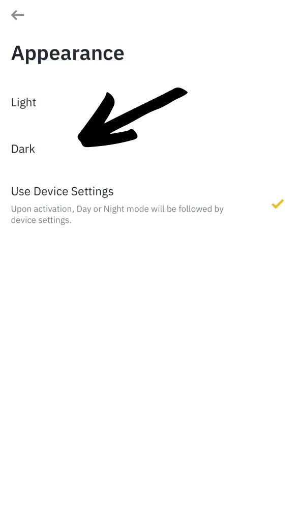 How to enable Binance Dark Mode on every device.