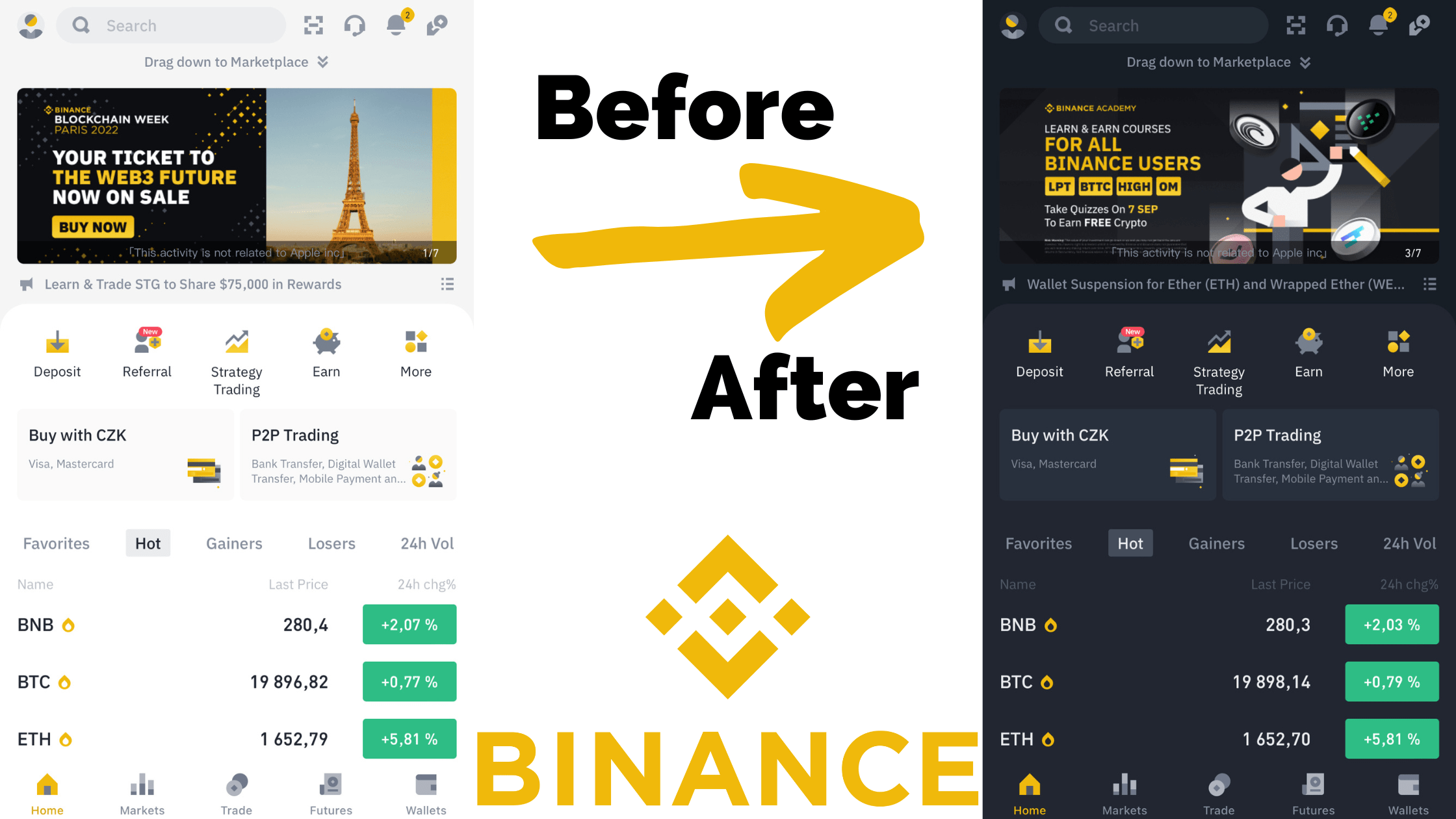 How to enable Binance Dark Mode on every device.