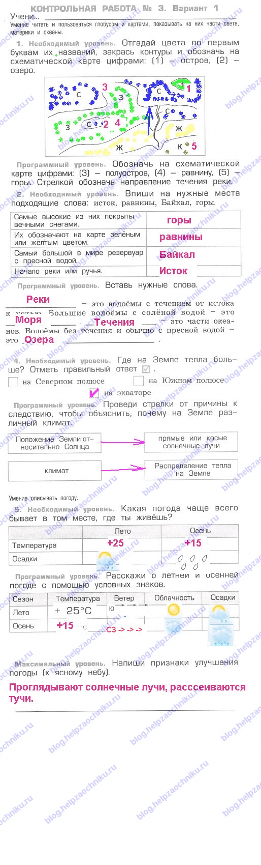 Гдз (решебник) читать онлайн ответы Контрольная работа №3 Окружающий