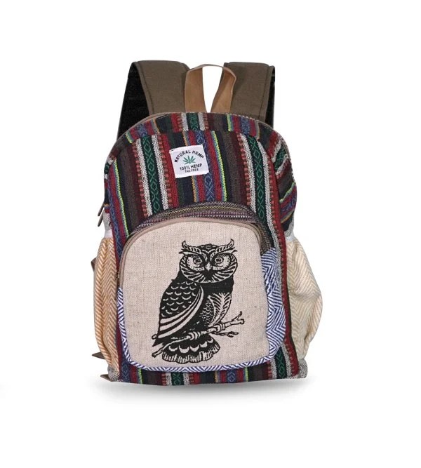 Owl Printed Handmade Hemp Backpack HEM Crafts