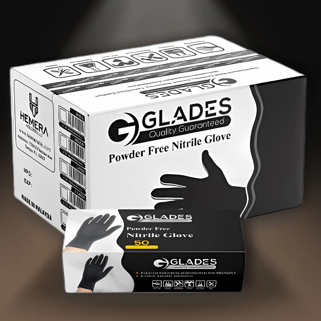 GLADES BLACK HEAVY DUTY INDUSTRIAL NITRILE GLOVES 8 MIL DIAMOND GRIP