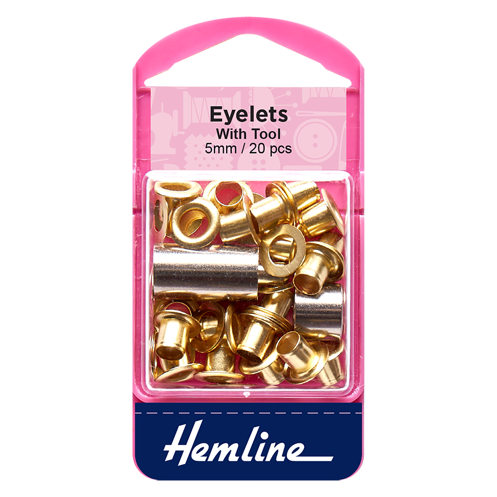 Eyelets With Tool 7mm /1/4″ Gold/Brass 20 pcs Hemline