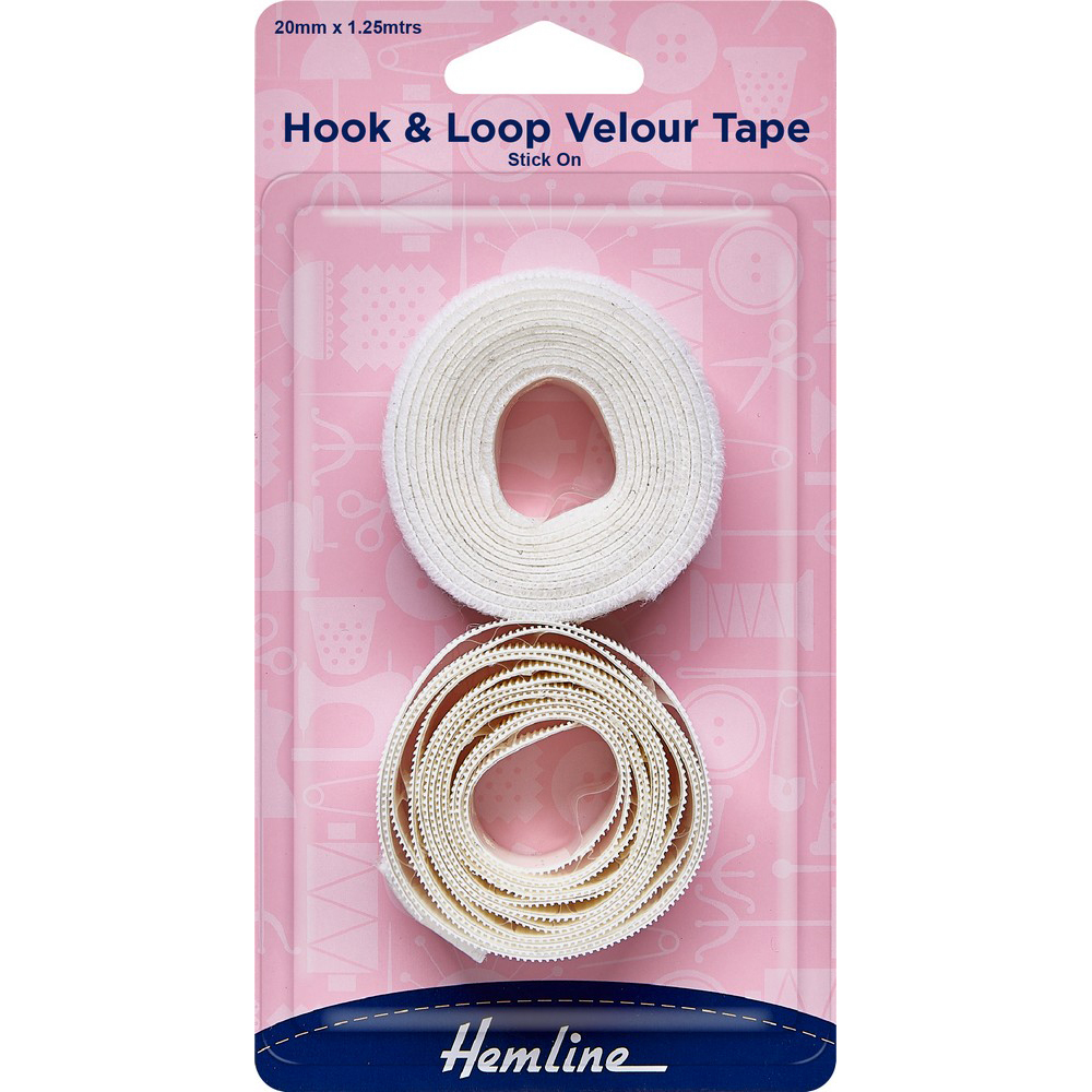 Hook & Loop Velour Tape Stick On 20mm x 1.25m / 3/4″ x 1.35yds White