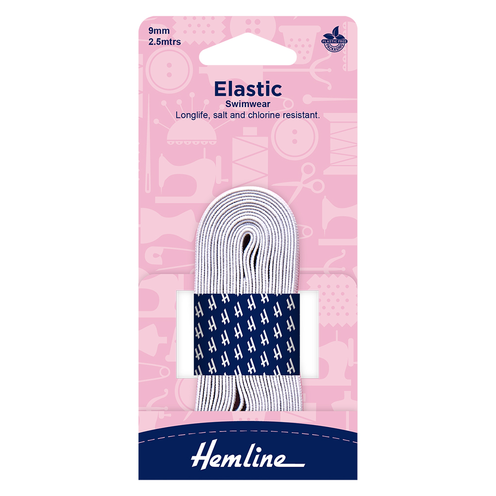 Elastic Swimwear 9mm x 2.2m / 3/8″ x 2.75yds White Hemline