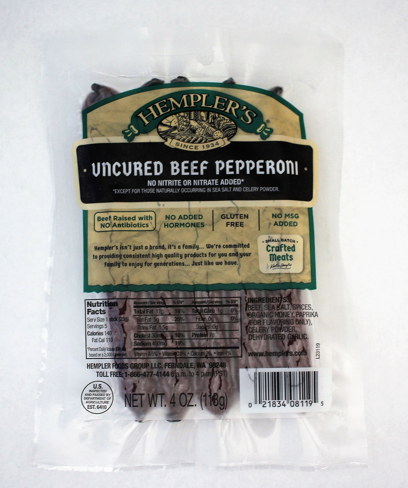 Uncured Beef Pepperoni Hempler's Foods