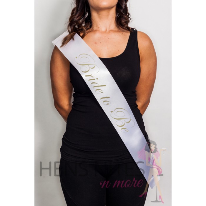 White Sash with GOLD Writing BRIDE TO BE
