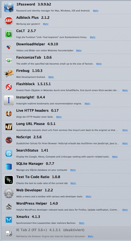 Von mir genutzte Firefox AddOns her.ein.de