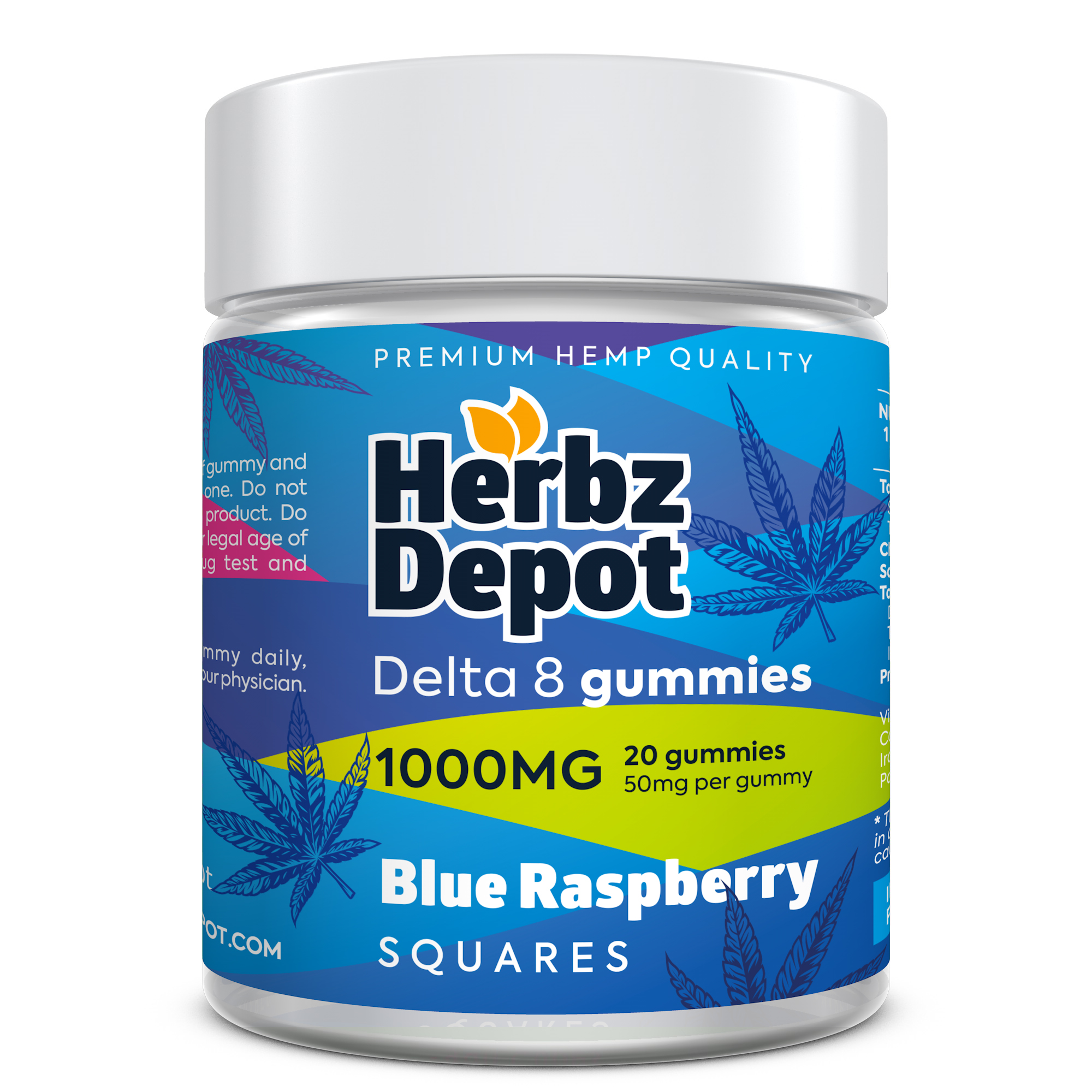 Delta 8 Gummies Blue Raspberry Squares 1000mg Herbzdepot