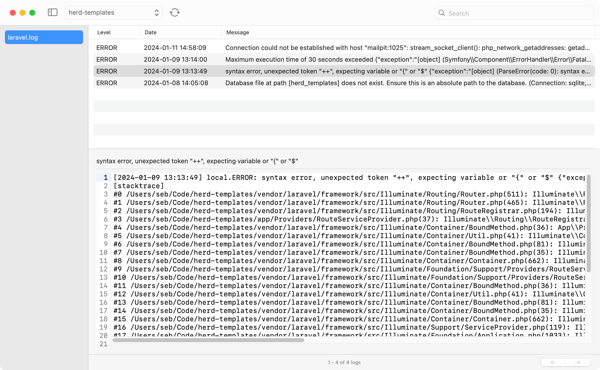 Laravel Herd Log Viewer